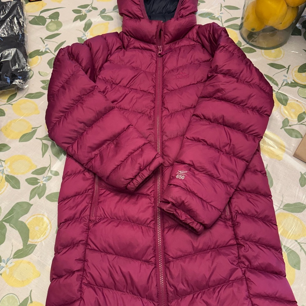 Girls LL BEAN 650 Down Long Puffer Jacket - Raspberry